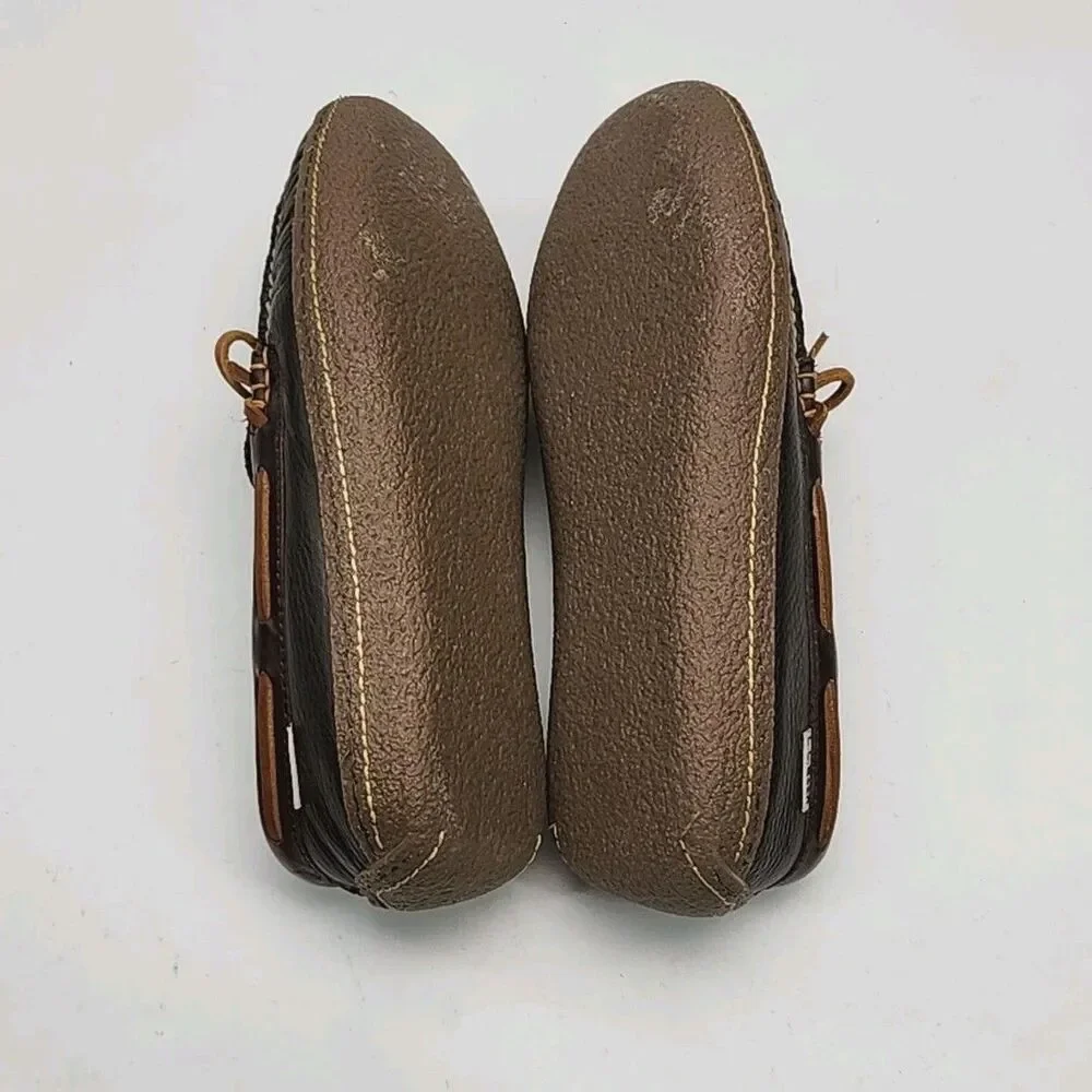LL Bean Slipper Driving Loafer Men Sz 9 Brown Leather Flannel Line Moccasin Shoe